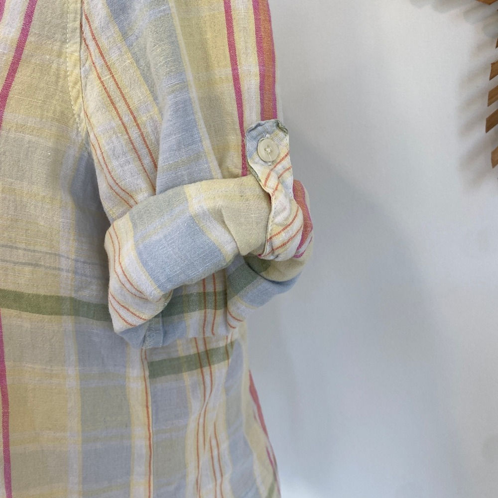 Vintage Y2K American Eagle Pastel Colorful Plaid Button Up Shirt Linen Blend M - Picture 4 of 13